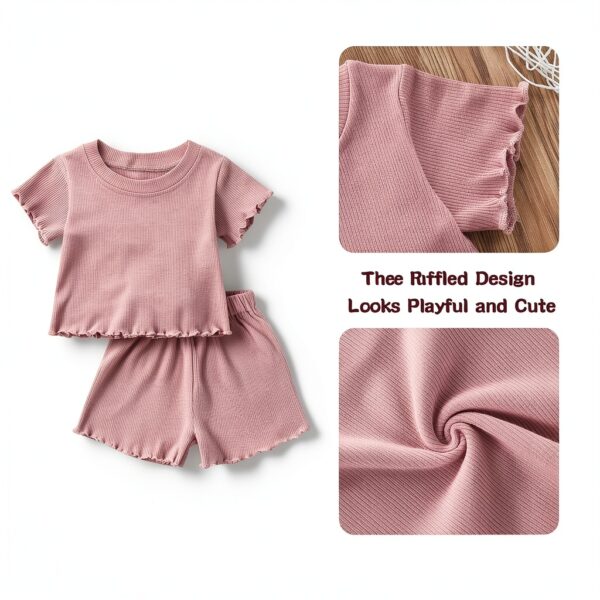 Baby Girls Knit Cotton Short Sets Soft Ruffle Summer Outfits-3