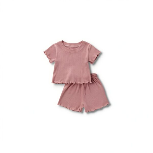 Baby Girls Knit Cotton Short Sets Soft Ruffle Summer Outfits-4