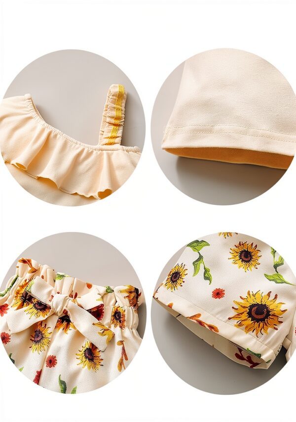 DISAUR Baby Girls Summer Outfit Cotton Short Set Bow Tie-4