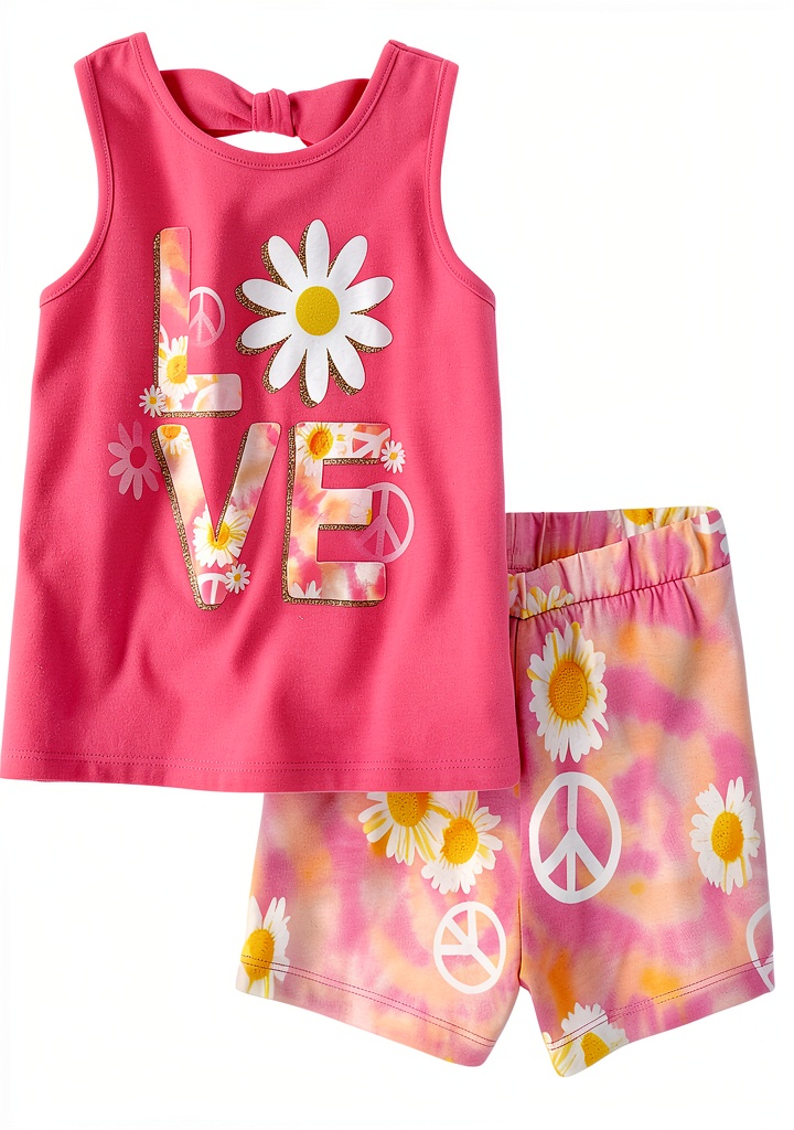Baby girl wearing the tie-dye short set in a playful setting
