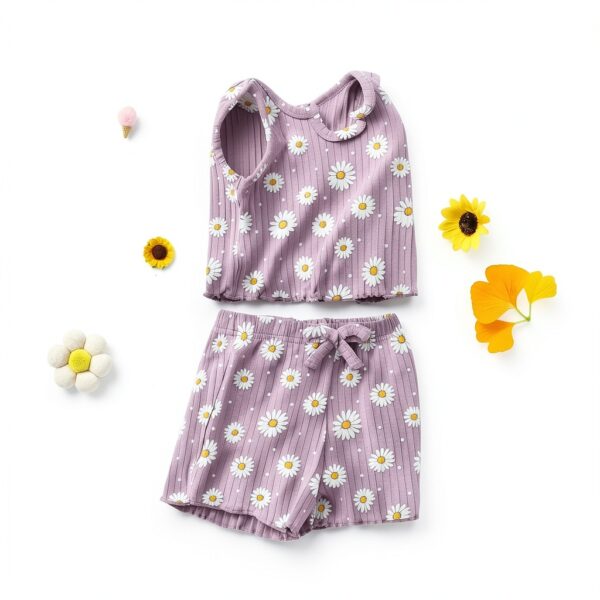 Baby Girls Cotton Flower Print Tank Top Shorts Set Outfit-2
