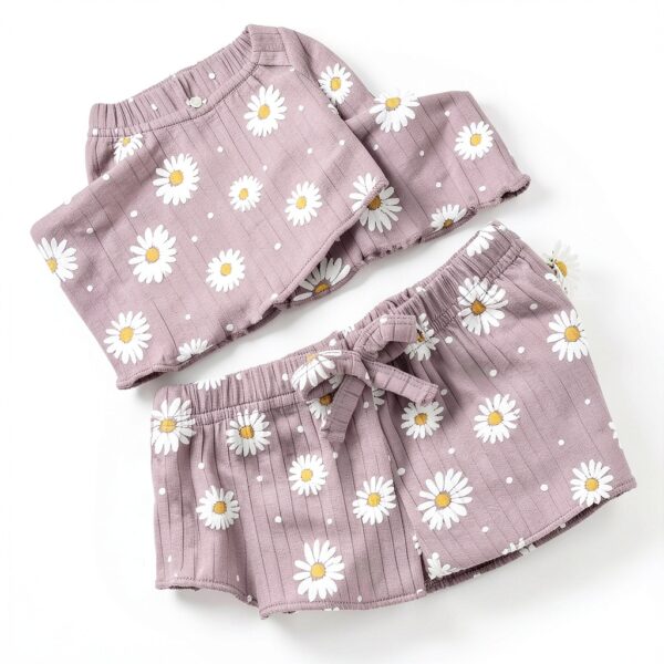 Baby Girls Cotton Flower Print Tank Top Shorts Set Outfit-5