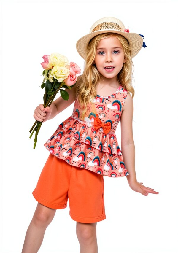 Toddler Girls Summer Short Set Soft Polyester Fashion Outfit-1