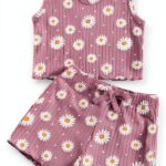 Baby Girls Cotton Flower Print Tank Top Shorts Set Outfit-0