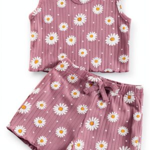 Baby Girls Cotton Flower Print Tank Top Shorts Set Outfit-0