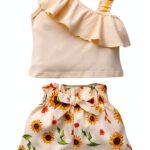 DISAUR Baby Girls Summer Outfit Cotton Short Set Bow Tie-0