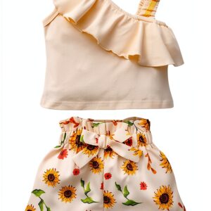 DISAUR Baby Girls Summer Outfit Cotton Short Set Bow Tie-0