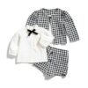 LXXIASHI Baby Girl Outfit Plaid Cardigan Bow Tie Shirt-1