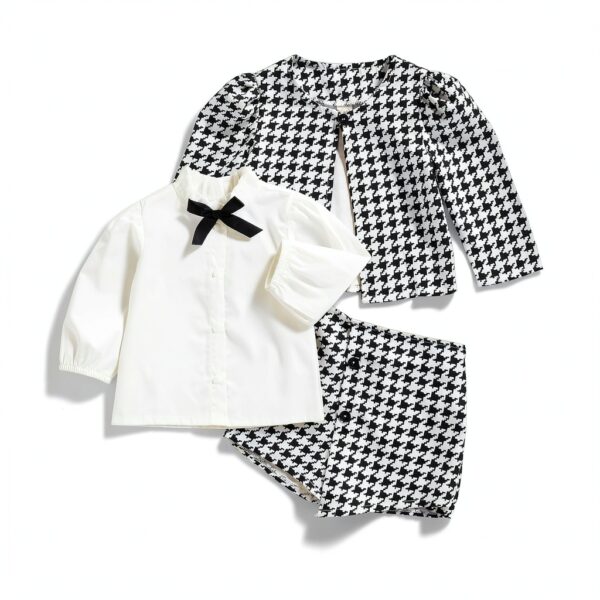 LXXIASHI Baby Girl Outfit Plaid Cardigan Bow Tie Shirt-1