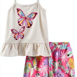 Baby Girls Butterfly Short Set Cotton Polyester The-0