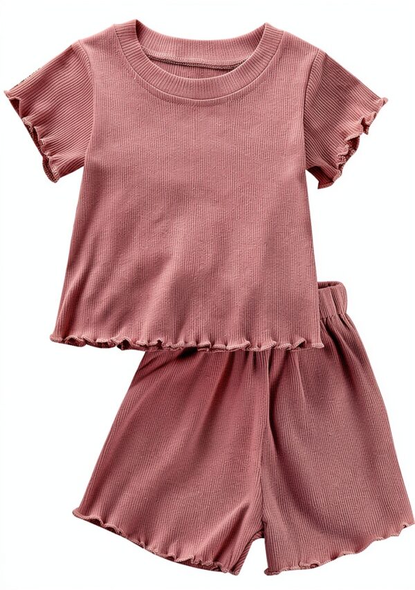 Baby Girls Knit Cotton Short Sets Soft Ruffle Summer Outfits-0