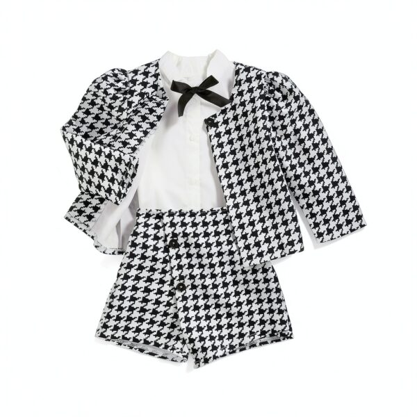 LXXIASHI Baby Girl Outfit Plaid Cardigan Bow Tie Shirt-2