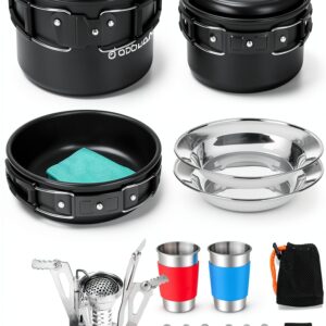 Camping Cookware Odoland 16pcs Mess Kit with Folding Stove-0