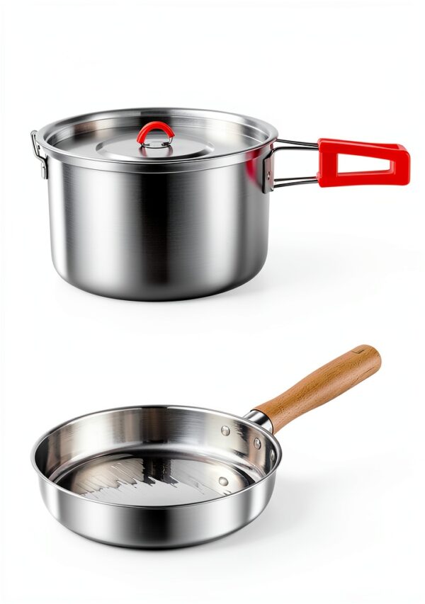 Camping Cookware Set,Camping Cooking Set,304 Stainless Steel Camping Pots and Pans Set,Durable Camping Gear with Kettle for Hiking Outdoor Cooking Picnics-2