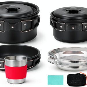 Camping Cookware Odoland 15pcs Mess Kit - Pot & Pan, Stainless Cutlery-0