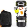 Camping Cookware Backpacking Stove Canister Stand Tripod and Stainless Steel Camping Cup,Fork Spoon Kit for Hiking and Picnic,Camping Cooking,Backpacking Gear,Mess kit.-4