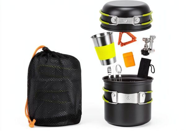 Camping Cookware Backpacking Stove Canister Stand Tripod and Stainless Steel Camping Cup,Fork Spoon Kit for Hiking and Picnic,Camping Cooking,Backpacking Gear,Mess kit.-4