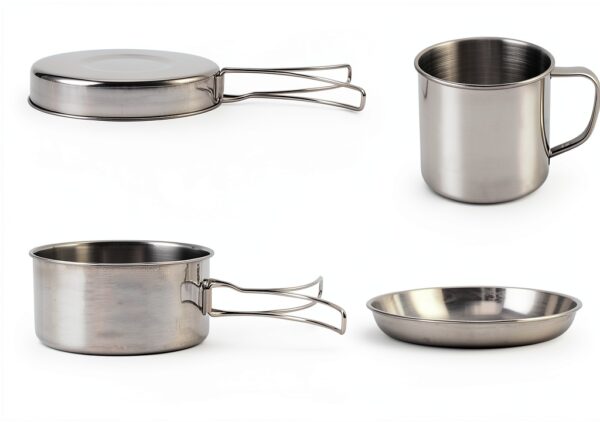 Camping Cookware Mess Kit, 8PCS Stainless Steel Pots & Pan Set with Plates Cups Lightweight Backpacking Cookware for Outdoor Camping Hiking and Picnic-4