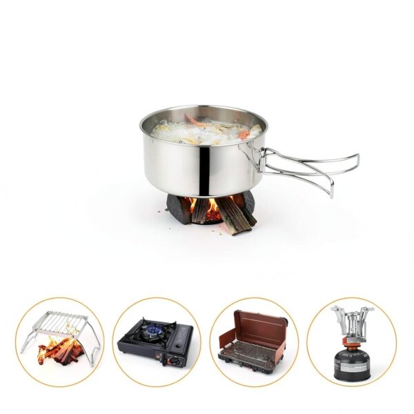14 Piece Camp Cooking Set, Stainless Steel Camping Cookware with Pot and Pan Kit 2 Set Stainless Steel Cups Plates Forks Knives Spoons for Camping, Backpacking, Outdoor Cooking and Picnic-5