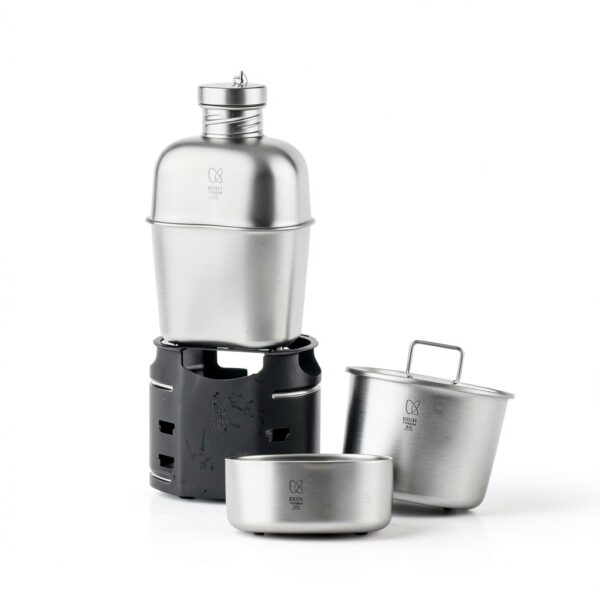 Keith Titanium Ti3061 Pro Plastic-Free Canteen Mess Kit with Stove – Grade 1 Titanium Cookset, 37 oz Bottle, 24 oz & 13.5 oz Cups, Custom MOLLE Field Carry Case with Premium Zippered Pouches-3