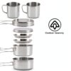 Camping Cookware Mess Kit, 8PCS Stainless Steel Pots & Pan Set with Plates Cups Lightweight Backpacking Cookware for Outdoor Camping Hiking and Picnic-2