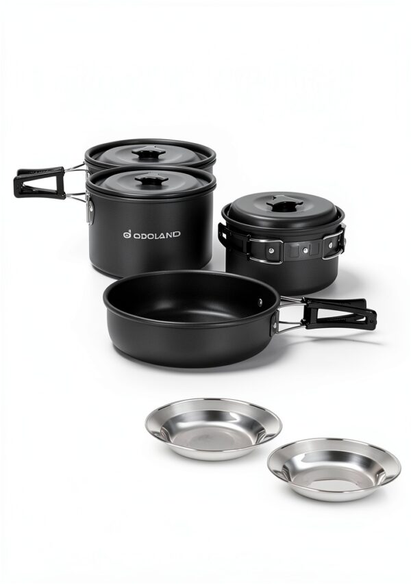 Camping Cookware Odoland 16pcs Mess Kit with Folding Stove-4