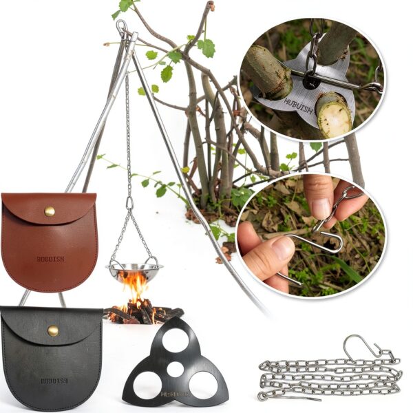 Camping Tripod Board Accessories - Turn Branches into Campfire Tripod Grill for Cooking, Portable Camping Gear and Equipment for Camper/Hiker Travel Outdoor Firepit Hang Pot Cooking-1