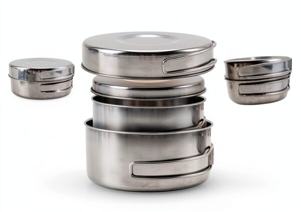 Camping Cookware Mess Kit, 8PCS Stainless Steel Pots & Pan Set with Plates Cups Lightweight Backpacking Cookware for Outdoor Camping Hiking and Picnic-5