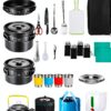 Gejoy 42 Pcs Camping Cookware Mess Kit, Non Stick Lightweight Pots Pan Kettle, Collapsible Water Container and Bucket, Stainless Steel Cups Plates Forks Knives Spoons for Outdoor Backpacking Picnic-1