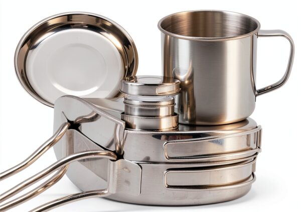 Camping Cookware Mess Kit, 8PCS Stainless Steel Pots & Pan Set with Plates Cups Lightweight Backpacking Cookware for Outdoor Camping Hiking and Picnic-6