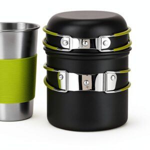 Camping Cookware Backpacking Stove Canister Stand Tripod and Stainless Steel Camping Cup,Fork Spoon Kit for Hiking and Picnic,Camping Cooking,Backpacking Gear,Mess kit.-0