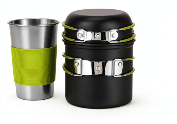 Camping Cookware Backpacking Stove Canister Stand Tripod and Stainless Steel Camping Cup,Fork Spoon Kit for Hiking and Picnic,Camping Cooking,Backpacking Gear,Mess kit.-0