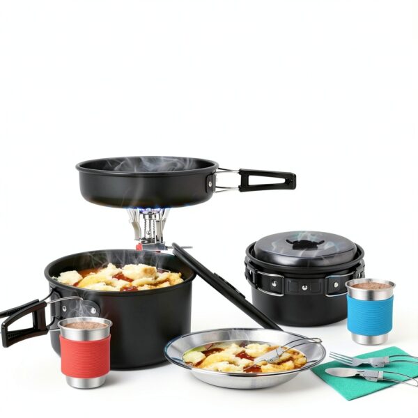 Camping Cookware Odoland 15pcs Mess Kit - Pot & Pan, Stainless Cutlery-7