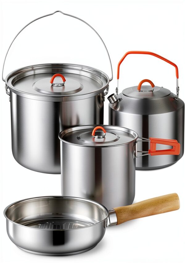 Camping Cookware Set,Camping Cooking Set,304 Stainless Steel Camping Pots and Pans Set,Durable Camping Gear with Kettle for Hiking Outdoor Cooking Picnics-0