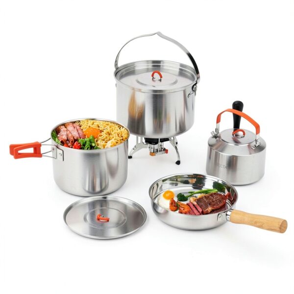 Camping Cookware Set,Camping Cooking Set,304 Stainless Steel Camping Pots and Pans Set,Durable Camping Gear with Kettle for Hiking Outdoor Cooking Picnics-4