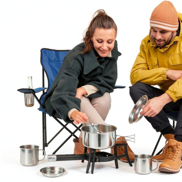 14 Piece Camp Cooking Set, Stainless Steel Camping Cookware with Pot and Pan Kit 2 Set Stainless Steel Cups Plates Forks Knives Spoons for Camping, Backpacking, Outdoor Cooking and Picnic-6