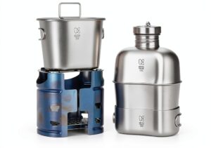Keith Titanium Ti3061 Pro Plastic-Free Canteen Mess Kit with Stove – Grade 1 Titanium Cookset, 37 oz Bottle, 24 oz & 13.5 oz Cups, Custom MOLLE Field Carry Case with Premium Zippered Pouches-0
