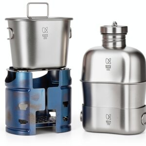 Keith Titanium Ti3061 Pro Plastic-Free Canteen Mess Kit with Stove – Grade 1 Titanium Cookset, 37 oz Bottle, 24 oz & 13.5 oz Cups, Custom MOLLE Field Carry Case with Premium Zippered Pouches-0