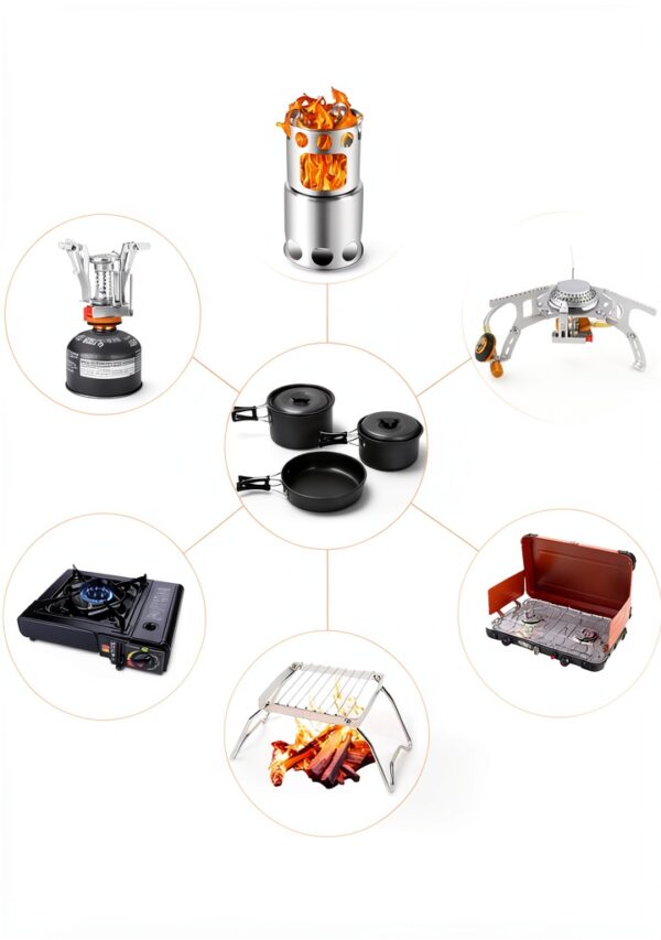 Camping Cookware Odoland 15pcs Mess Kit - Pot & Pan, Stainless Cutlery-4