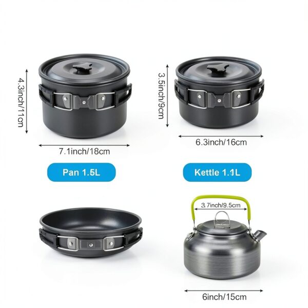 Gejoy 42 Pcs Camping Cookware Mess Kit, Non Stick Lightweight Pots Pan Kettle, Collapsible Water Container and Bucket, Stainless Steel Cups Plates Forks Knives Spoons for Outdoor Backpacking Picnic-3