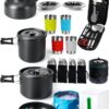Gejoy 42 Pcs Camping Cookware Mess Kit, Non Stick Lightweight Pots Pan Kettle, Collapsible Water Container and Bucket, Stainless Steel Cups Plates Forks Knives Spoons for Outdoor Backpacking Picnic-0