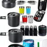 Gejoy 42 Pcs Camping Cookware Mess Kit, Non Stick Lightweight Pots Pan Kettle, Collapsible Water Container and Bucket, Stainless Steel Cups Plates Forks Knives Spoons for Outdoor Backpacking Picnic-0