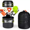 Bisgear Portable Backpacking Stove Canister Stand Tripod Stainless Steel Cup Flatware Mess Kit - Cooking Set - Camping Gear-4