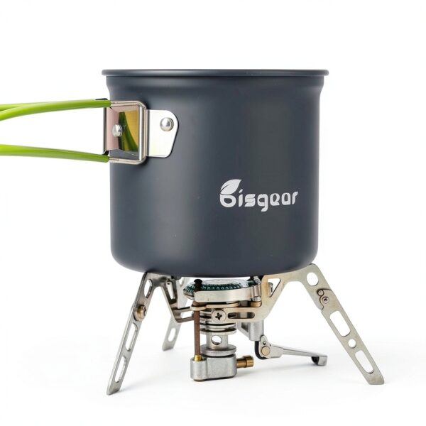 Bisgear Portable Backpacking Stove Canister Stand Tripod Stainless Steel Cup Flatware Mess Kit - Cooking Set - Camping Gear-6