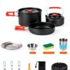 Camping Cookware 22Pcs Mess Kit Fitense Aluminum Set for 2-3-6