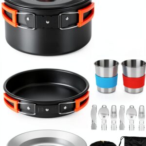Camping Cookware 22Pcs Mess Kit Fitense Aluminum Set for 2-3-0