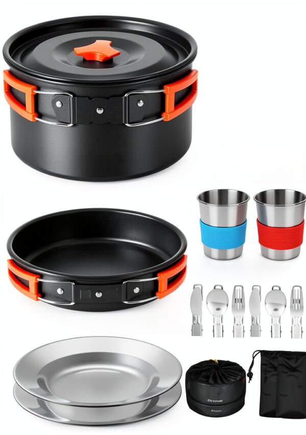 Camping Cookware 22Pcs Mess Kit Fitense Aluminum Set for 2-3-0