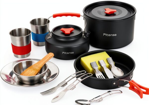 Camping Cookware 22Pcs Mess Kit Fitense Aluminum Set for 2-3-7